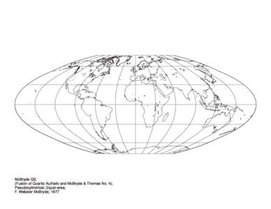 McBryde Q3; (Fusion of Quartic Authalic and McBryde & Thomas No. 4); Pseudocylindrical; Equal-area; F. Webster McBryde; 1977  