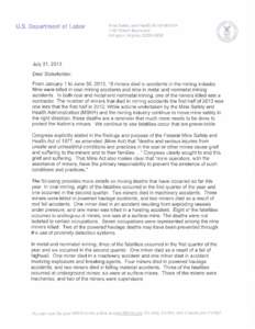 MSHA - Mid-year 2013 Fatality Summaries - Letter to our Stakeholders