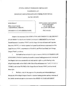 Federal Deposit Insurance Act / Financial regulation / Government / Banking in the United States / Great Florida Bank / Federal Deposit Insurance Corporation / Bank regulation in the United States / West Coast Bancorp