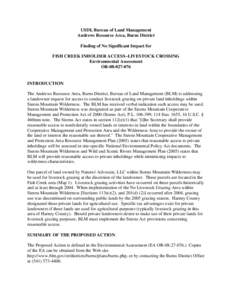 Fish Creek Inholder Access-Livestock Crossing Environmental Assesment Finding of No Significant Impact and Decision Record