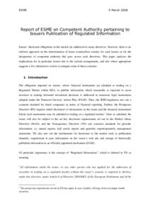 ESME  5 March 2008 Report of ESME on Competent Authority pertaining to Issuers Publication of Regulated Information