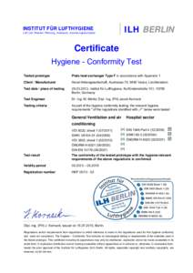 INSTITUT FÜR LUFTHYGIENE Luft und Wasser: Planung, Analysen, Sanierungskonzepte ILH BERLIN  Certificate