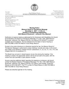 Missouri / National Certification Board for Therapeutic Massage and Bodywork / Minutes / Medicine / Health / Massage therapy / Manipulative therapy / Massage