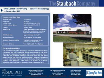 Sale-Leaseback Offering – Sensata Technology – Cambridge, MD Investment Overview Building Area  157,000 SF