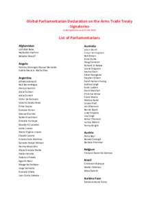Global Parliamentarian Declaration on the Arms Trade Treaty -Signatories[1,489 Signatories As of 13 June[removed]List of Parliamentarians Afghanistan