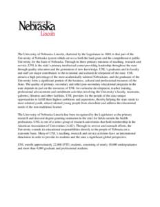 North Central Association of Colleges and Schools / University of Nebraska–Lincoln / Lincoln /  Nebraska / University of Nebraska system / Association of American Universities / Universal Networking Language / Southeast Community College / Nebraska / Association of Public and Land-Grant Universities / Committee on Institutional Cooperation