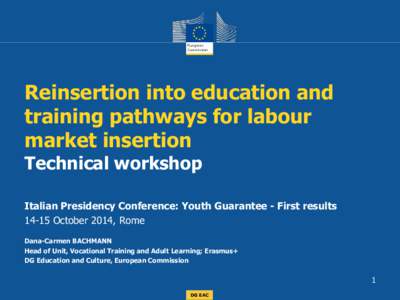 Reinsertion into education and training pathways for labour market insertion Technical workshop  Italian Presidency Conference: Youth Guarantee - First results