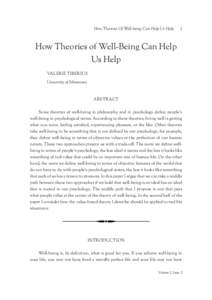 How Theories Of Well-being Can Help Us Help  1  How Theories of Well-Being Can Help Us Help Valerie Tiberius University of Minnesota