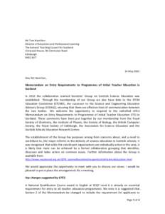 Mr Tom Hamilton Director of Education and Professional Learning The General Teaching Council for Scotland Clerwood House, 96 Clermiston Road Edinburgh EH12 6UT