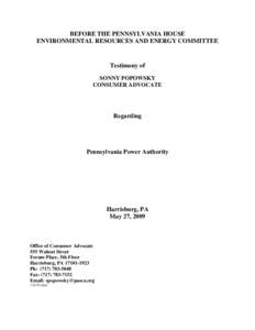 Microsoft Word - House ERE Committee -- PA Power Authority -- May 27, 2009 _00112343_.DOC