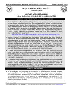 BUSINESS, CONSUMER SERVICES, AND HOUSING AGENCY - Department of Consumer Affairs  EDMUND G. BROWN JR., Governor MEDICAL BOARD OF CALIFORNIA Licensing Program