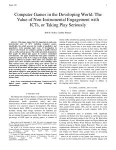 Paper[removed]Computer Games in the Developing World: The Value of Non-Instrumental Engagement with