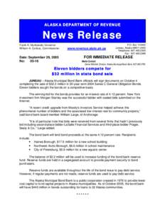 ALASKA DEPARTMENT OF REVENUE  News Release Frank H. Murkowski, Governor William A. Corbus, Commissioner