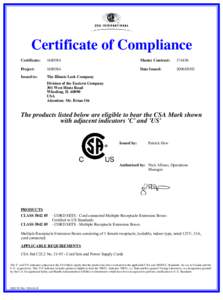 Certificate of Compliance Certificate: Master Contract: