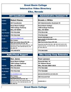 Great Basin College Interactive Video Directory Elko, Nevada IAV Coordinator  Administrative Assistant III