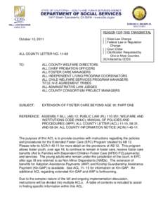 REASON FOR THIS TRANSMITTAL  October 13, 2011 ALL COUNTY LETTER NO[removed]
