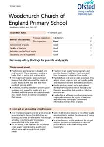 School report  Woodchurch Church of England Primary School Woodchurch, Ashford, Kent, TN26 3QJ
