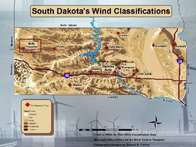 Credit to NREL for their Wind Classification Data Microsoft Office Online for the Wind Turbine Template. Cartographic Designs by Shanon R. Conley Site description: 60 meter tilt up tower