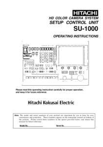 HD COLOR CAMERA SYSTEM  SETUP CONTROL UNIT SU-1000 OPERATING INSTRUCTIONS