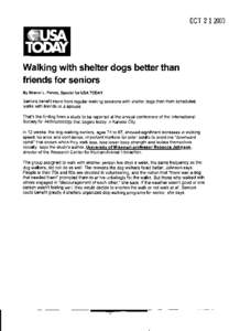 OCTWalking with shelter dogs better than friends for seniors By Sharon L. Peters, Special for USA TODAY