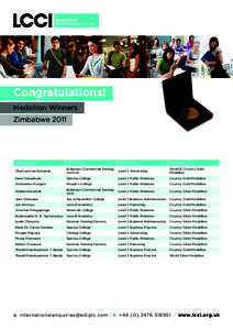 Congratulations! Medallion Winners Zimbabwe 2011 CANDIDATE