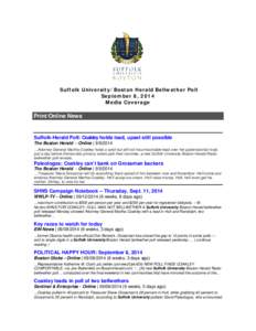 Suffolk University/Boston Herald Bellwether Poll September 8, 2014 Media Coverage Print/Online News