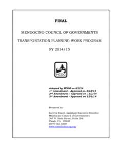 FINAL MENDOCINO COUNCIL OF GOVERNMENTS TRANSPORTATION PLANNING WORK PROGRAM FYAdopted by MCOG on