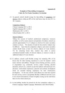 Appendix III Examples of Time-tabling Arrangement Under the New Senior Secondary Curriculum (1) In general, schools should arrange the time-tabling of compulsory and elective subjects, taking up 80% of the total lesson t