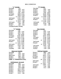 BELL SCHEDULES “A” Schedule First Bell 7:55 Period 1 8:00 - 8:52