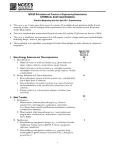 NCEES Principles and Practice of Engineering Examination  CHEMICAL Exam Specifications Effective Beginning with the April 2011 Examinations  •