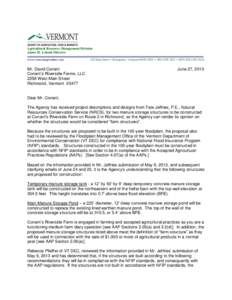 Agricultural Resource Management Division James H. Leland, Director www.vermontagriculture.com Mr. David Conant Conant’s Riverside Farms, LLC