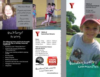 YMCA of Central East Ontario Belleville Branch Abundant Assets A good way to love