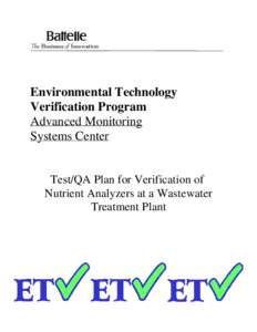 Test/QA Plan for Verification of Nutrient Analyzers at a Wastewater Treatment Plant