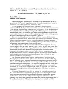 Eckersley, R[removed]Wretched or contented? The politics of past life. Journal of Futures Studies, vol. 13, no. 2, pp[removed]Wretched or contented? The politics of past life Richard Eckersley Australia 21 Ltd, Australia