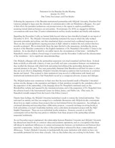 Statement for the Brandeis Faculty Meeting January 16, 2014 Dan Terris, Sue Lanser, and Dan Kryder Following the suspension of the Brandeis institutional partnership with Al-Quds University, President Fred Lawrence pledg