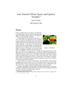 Latex Tutorial 6 (Floats, Figures and Captions) Examples Andrew Roberts 24th SeptemberToucan