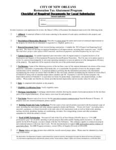 CITY OF NEW ORLEANS Restoration Tax Abatement Program Checklist of Required Documents for Local Submission (Renewal Application)  RTA #: