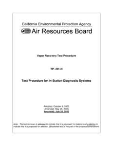 Vapor Recovery Test Procedure  TP- 201.2I Test Procedure for In-Station Diagnostic Systems