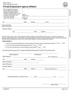 State of Illinois Illinois Department of Labor Private Employment Agency Affidavit  City: