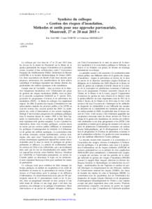 La Houille Blanche, n° 4, 2015, p. 81-82  ﻿ Synthèse du colloque « Gestion des risques d’inondation,