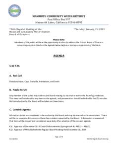 MAMMOTH COMMUNITY WATER DISTRICT Post Office Box 597 Mammoth Lakes, California716th Regular Meeting of the Mammoth Community Water District