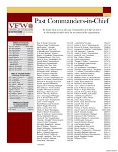 Special points of interest:  Past Commanders-in-Chief To honor their service, the past Commanders-in-Chief are listed in chronological order since the inception of the organization.