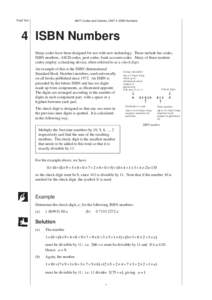 Pupil Text  MEP: Codes and Ciphers, UNIT 4 ISBN Numbers 4 ISBN Numbers Many codes have been designed for use with new technology. These include bar codes,