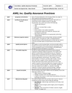 Form Name: Quality Assurance Provisions  Form ID: QAP-1 Revision: E