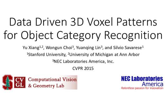 Data Driven 3D Voxel Patterns for Object Category Recognition