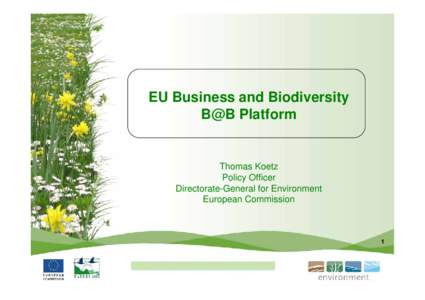 EU Business and Biodiversity B@B Platform Thomas Koetz Policy Officer Directorate-General for Environment