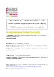 Appel à propositions UE - 7ème Programme cadre de recherche (7ème PCRD) ALIMENTS, AGRICULTURE, PECHE ET BIOTECHNOLOGIE - Appel pour l’AFRIQUE au renforcement des capacités locales et de leurs applications Date limi