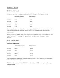 JUNE FOLLOW-UP 2.1 OP Principle Item 6: % of students admitted through processes described in Self-Study Item No. 5 (special admits) Oxford first-year total  Aided athletes