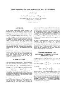 GROUP THEORETIC DESCRIPTION OF JUST INTONATION Aline Honingh Institute for Logic, Language and Computation