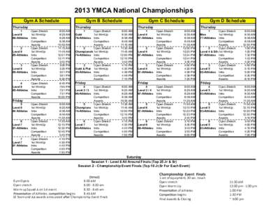 2013 YMCA National Championships Gym A Schedule Gym B Schedule  Thursday